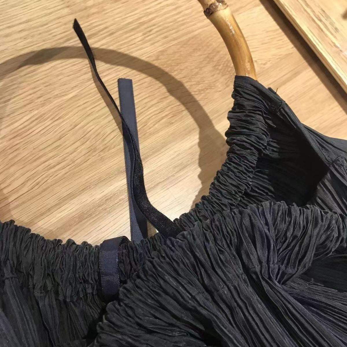 Retro Black Pleated Texture Bamboo Handbag Shoulder Bag Women's Bag