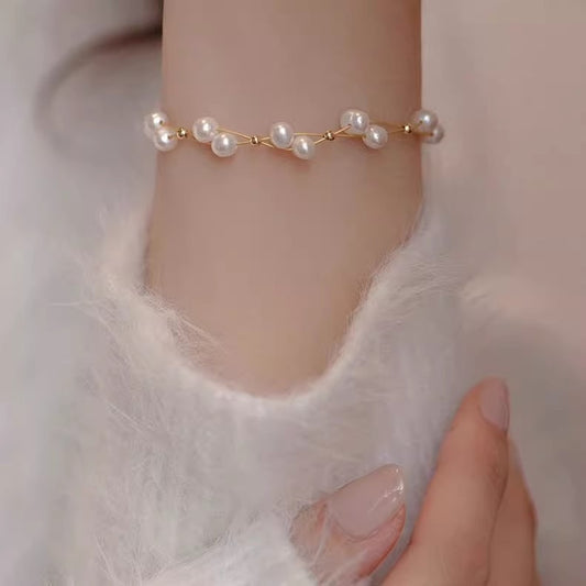 Gold Butterfly Pearl Bracelet & Necklace