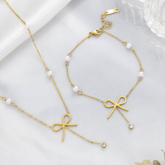 Bow & Pearl Bracelet Necklace