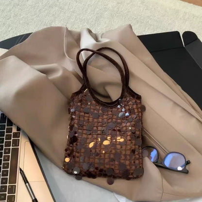 Brown Sequined Handbag Shoulder Bag Women's Bag