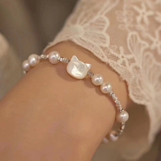 Kitten Cat Brushed Pearl Bracelet