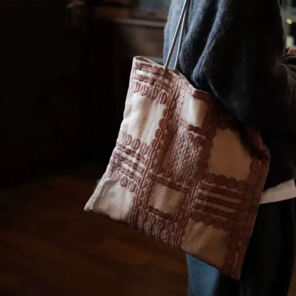 Retro Geometric Lace Handbag Shoulder Bag for Women