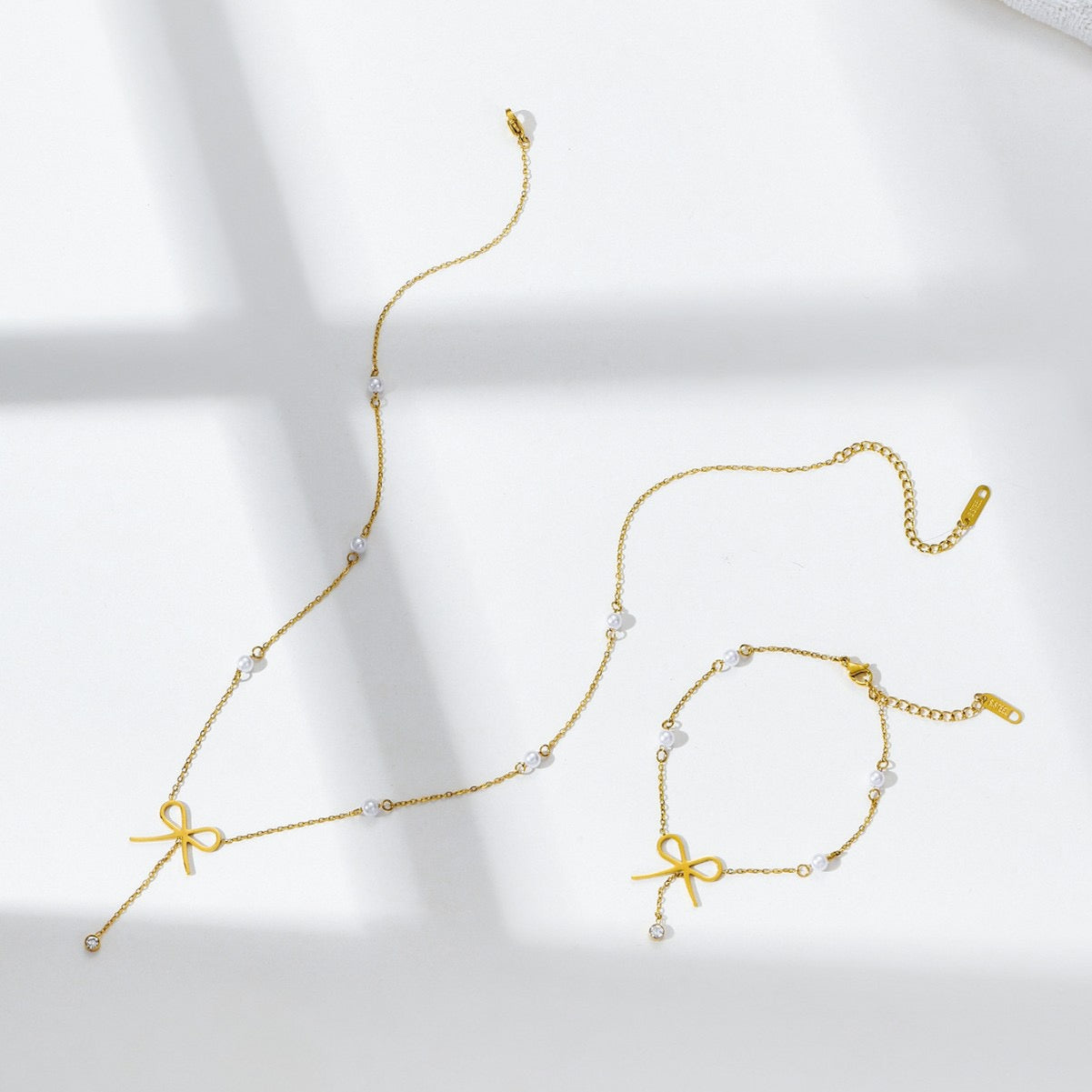 Bow & Pearl Bracelet Necklace