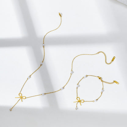 Bow & Pearl Bracelet Necklace
