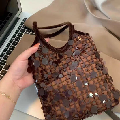 Brown Sequined Handbag Shoulder Bag Women's Bag