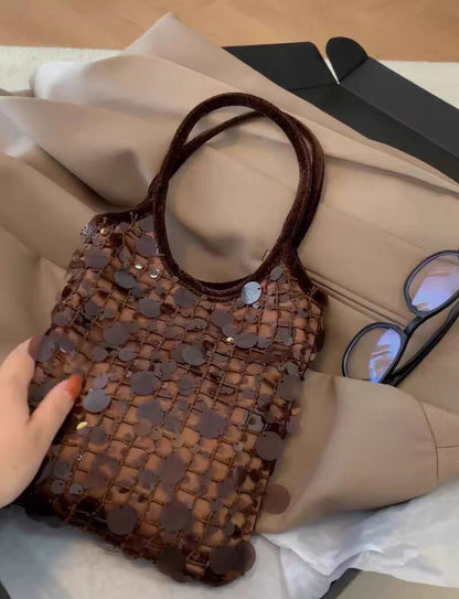 Brown Sequined Handbag Shoulder Bag Women's Bag