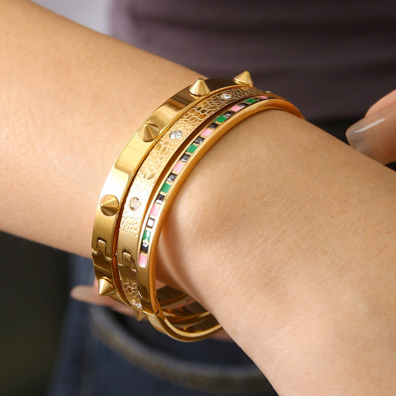 3pcs Stainless Steel Fashion Zircon Bracelet