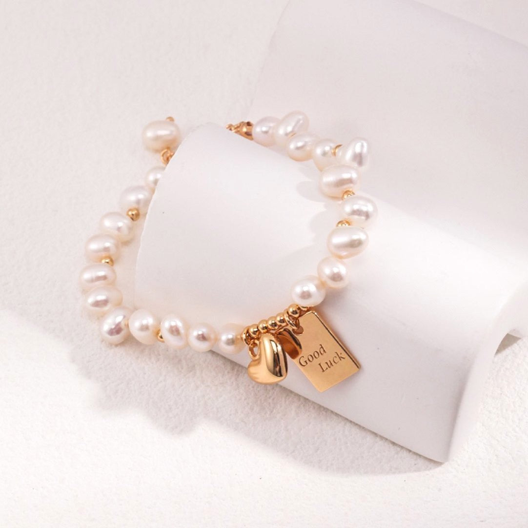 Good Luck & Heart Shape Pearl Bracelet