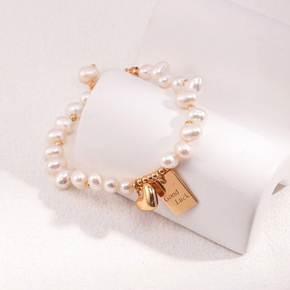 Good Luck & Heart Shape Pearl Bracelet