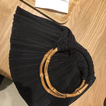 Retro Black Pleated Texture Bamboo Handbag Shoulder Bag Women's Bag