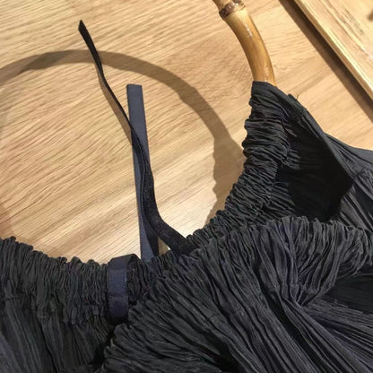 Retro Black Pleated Texture Bamboo Handbag Shoulder Bag Women's Bag