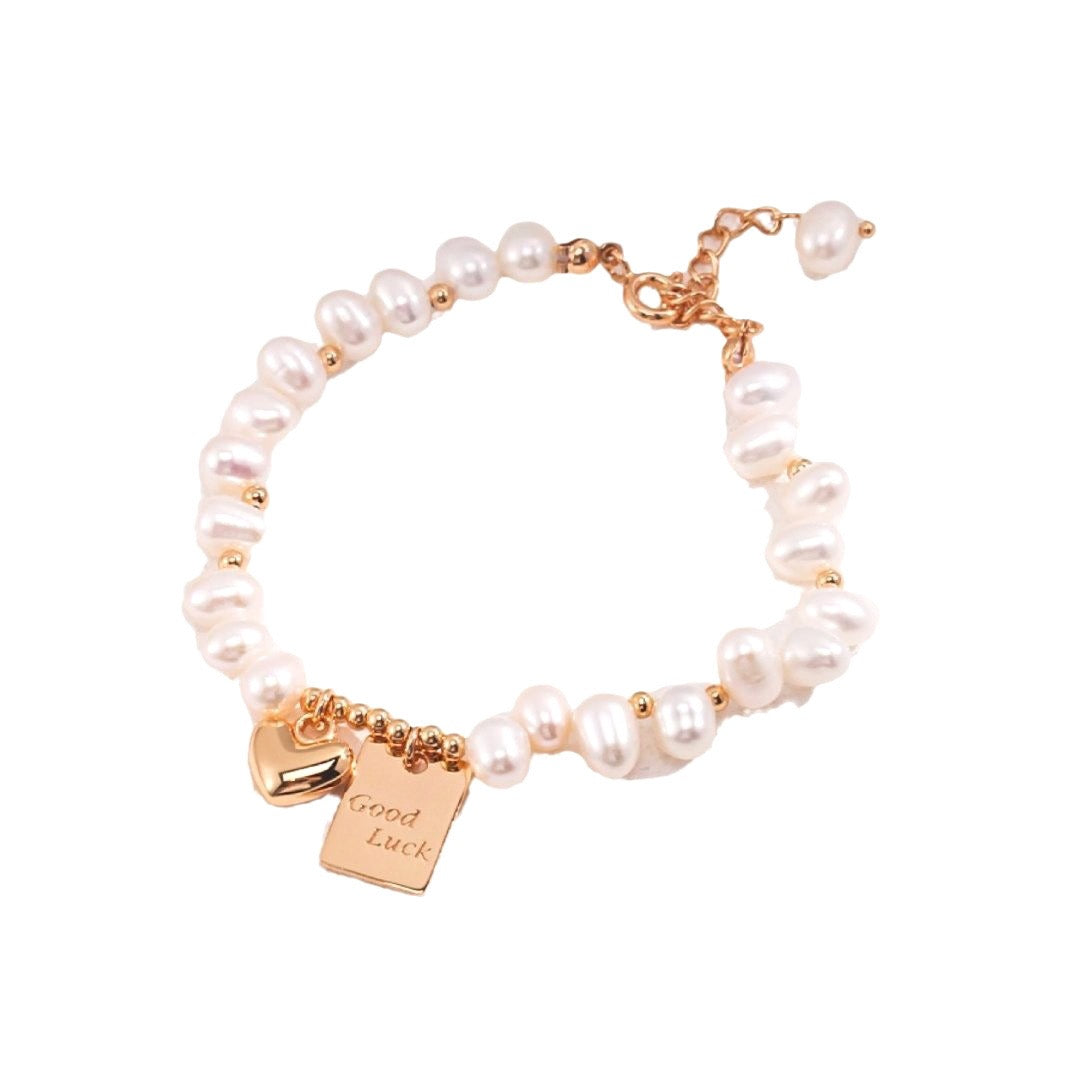 Good Luck & Heart Shape Pearl Bracelet