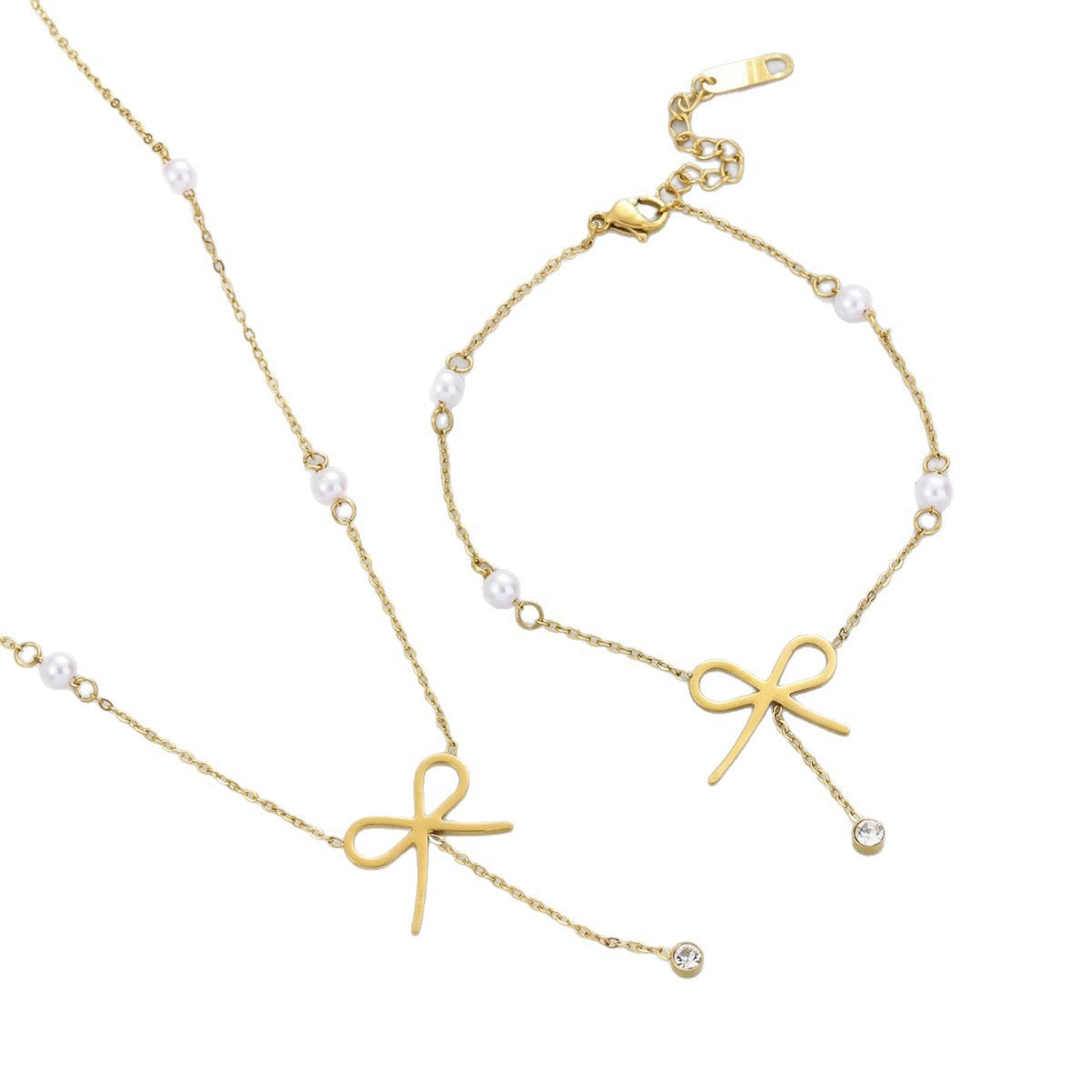Bow & Pearl Bracelet Necklace