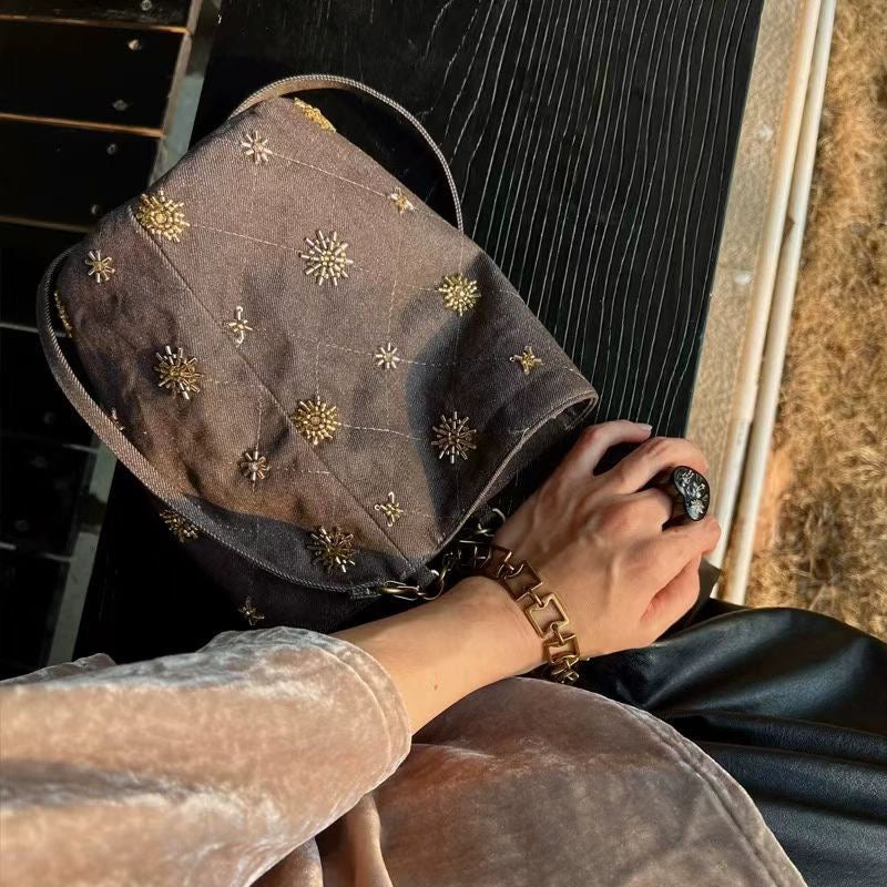 Vintage Handmade Beaded Embroidery Shoulder Bag for Women