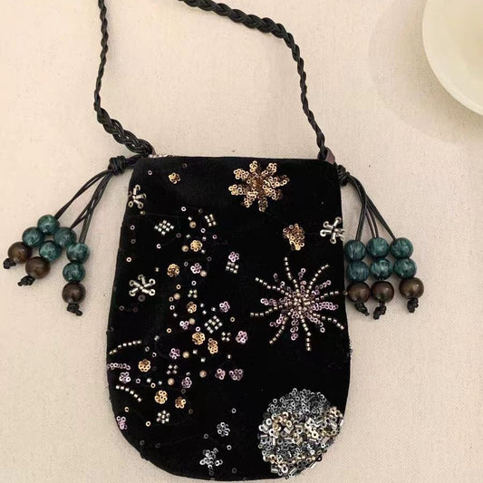 Vintage Handmade Beaded Embroidery Shoulder Bag for Women