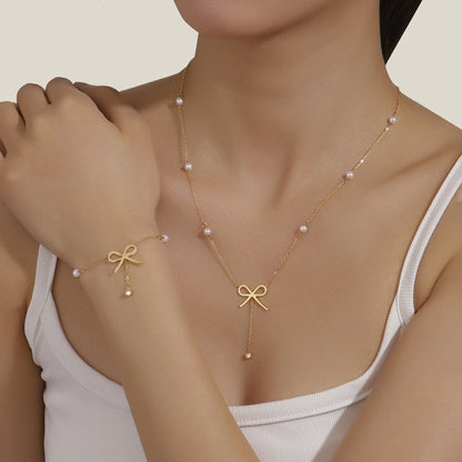 Bow & Pearl Bracelet Necklace