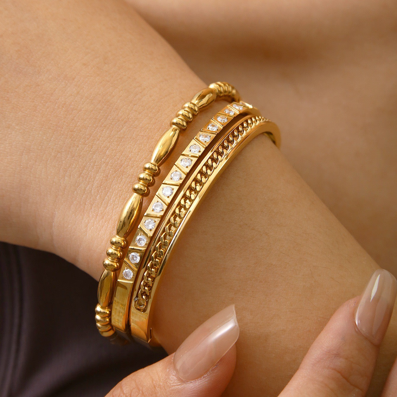 3pcs Stainless Steel Fashion Zircon Bracelet