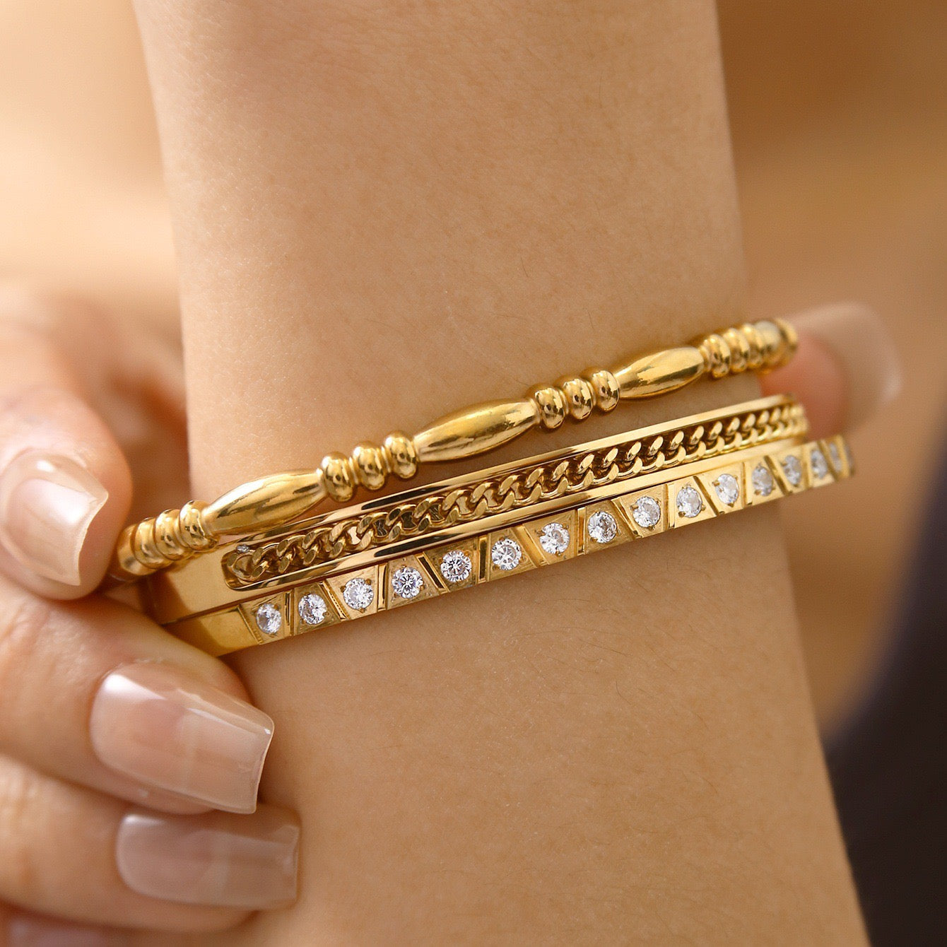 3pcs Stainless Steel Fashion Zircon Bracelet