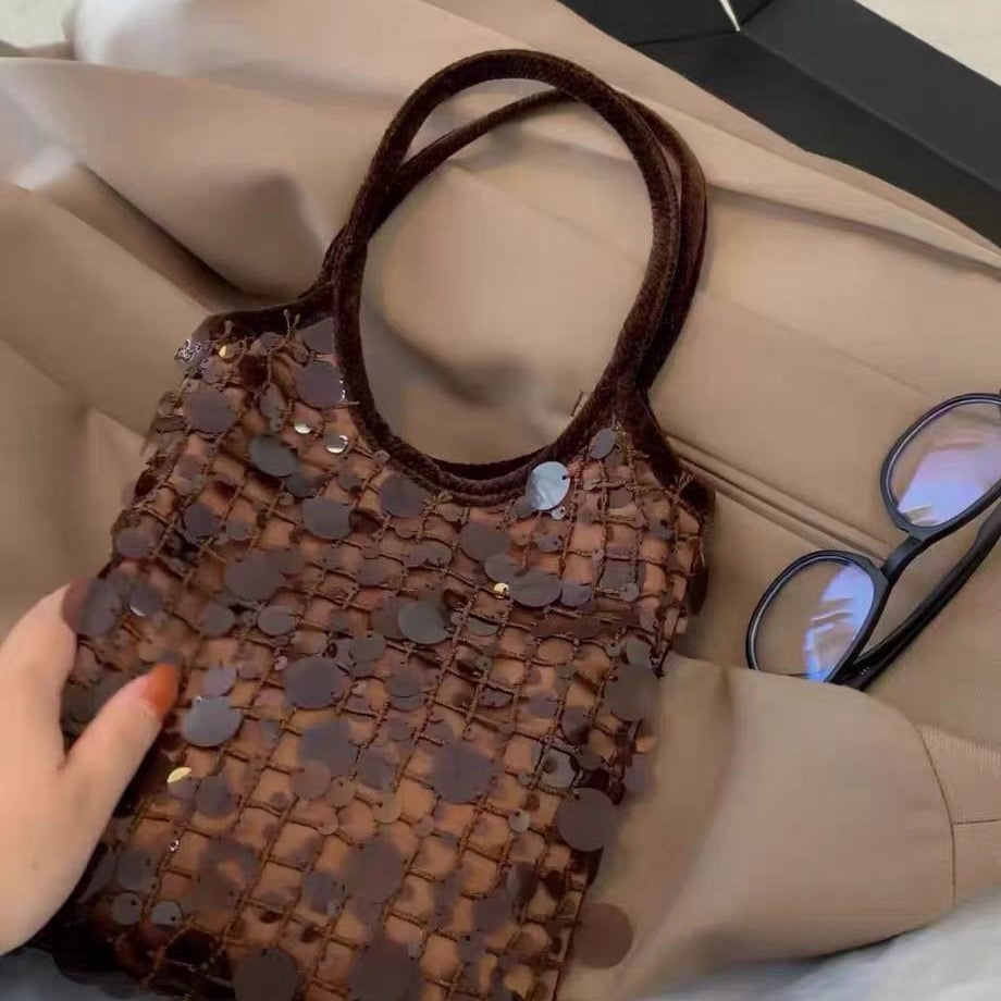Brown Sequined Handbag Shoulder Bag Women's Bag