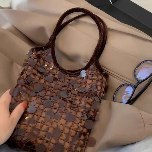 Brown Sequined Handbag Shoulder Bag Women's Bag