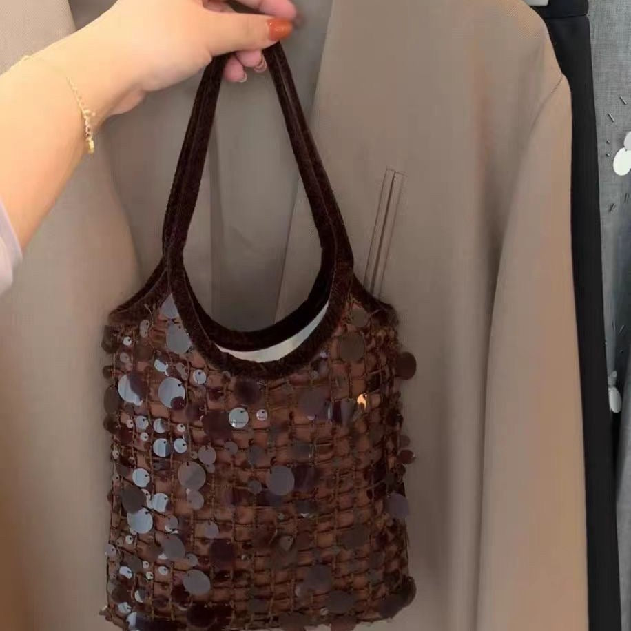 Brown Sequined Handbag Shoulder Bag Women's Bag