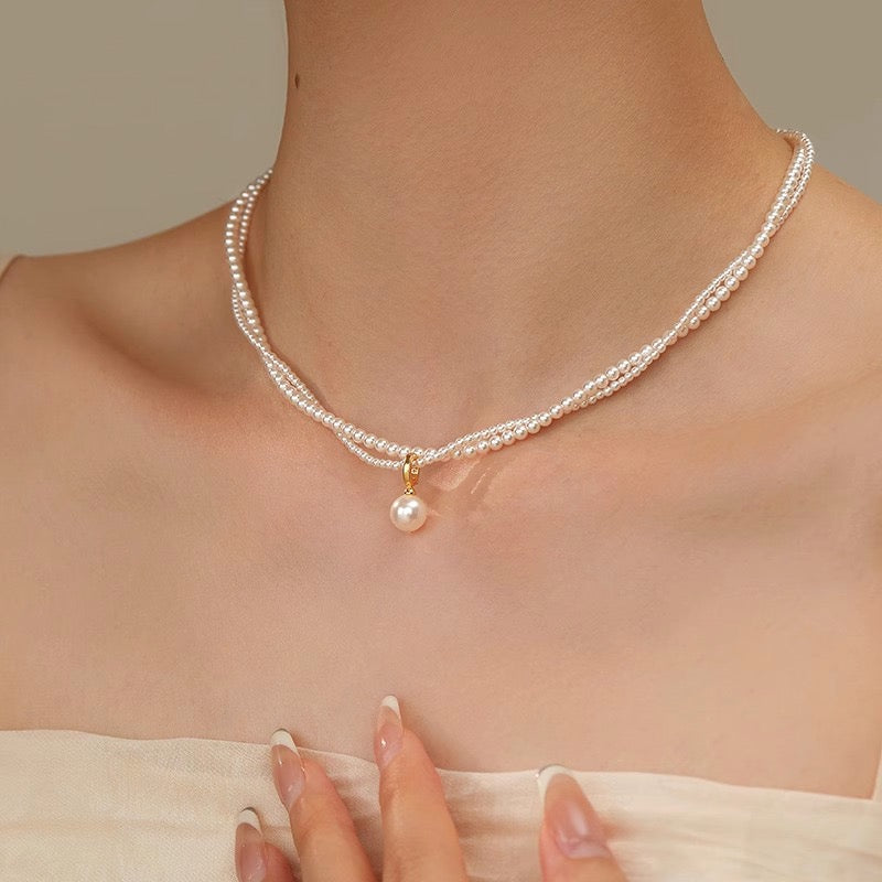 Pearl Crushed Silver Necklace