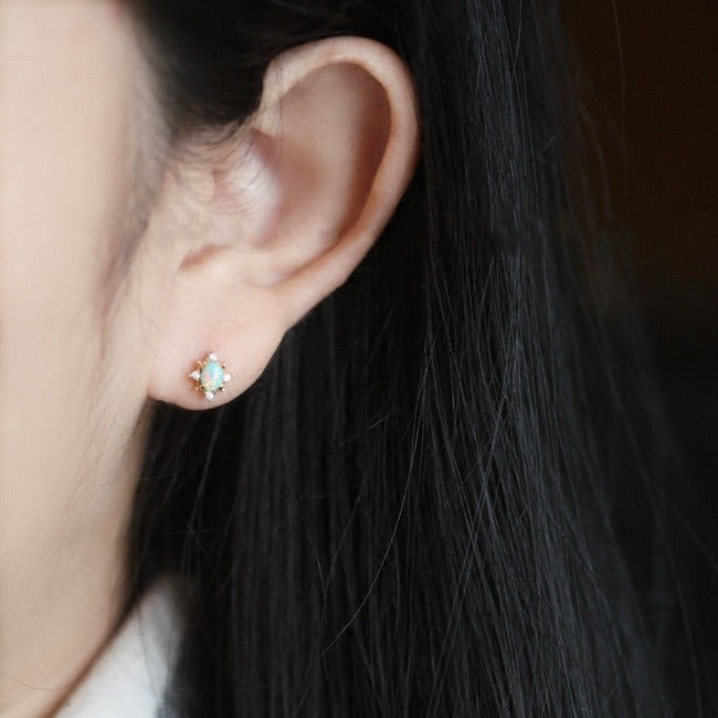 Oval Natural Gemstone Stud Earrings for Sensitive Skin