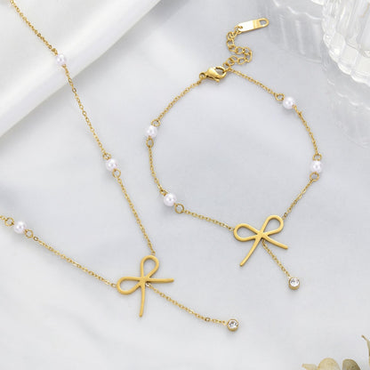 Bow & Pearl Bracelet Necklace