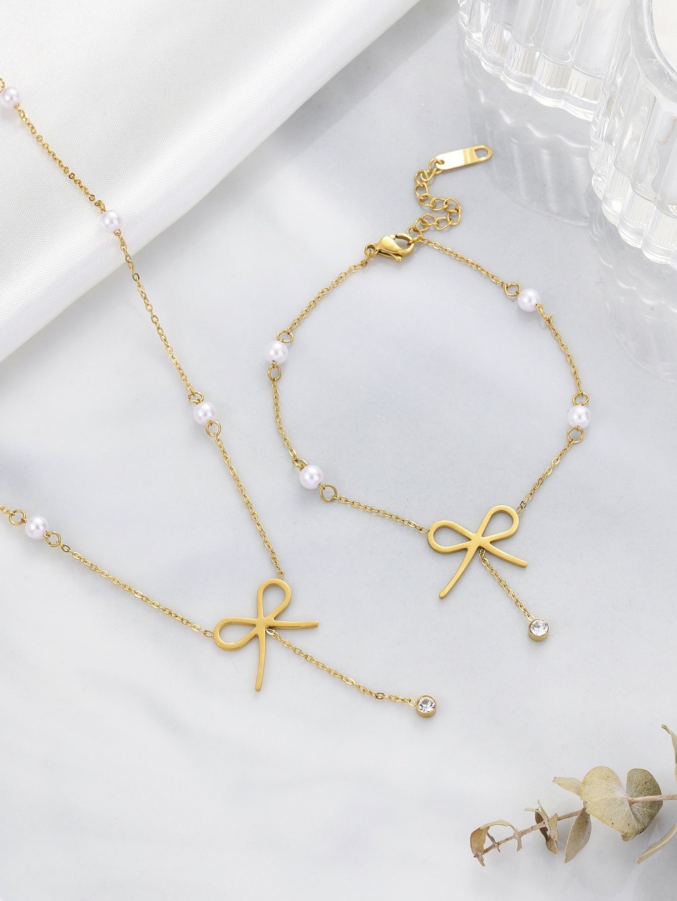 Bow & Pearl Bracelet Necklace