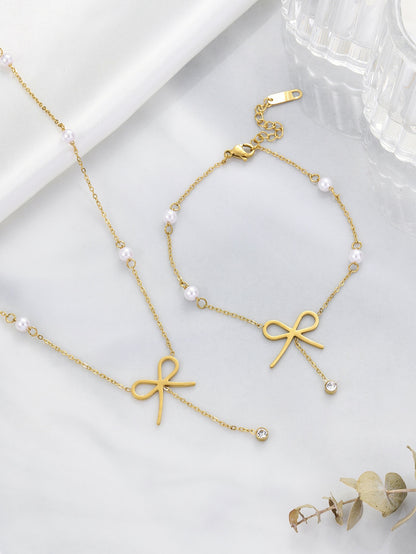 Bow & Pearl Bracelet Necklace