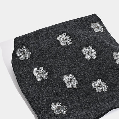 Black Sequined Floral Embellished Shoulder Bag for Women.