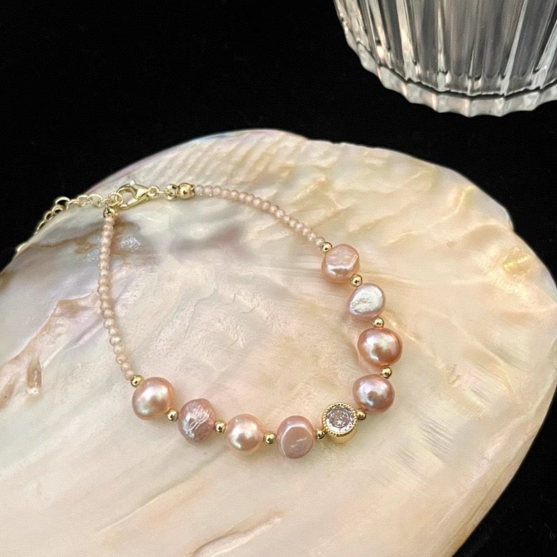 Irregular Zircon Pearl Bracelet