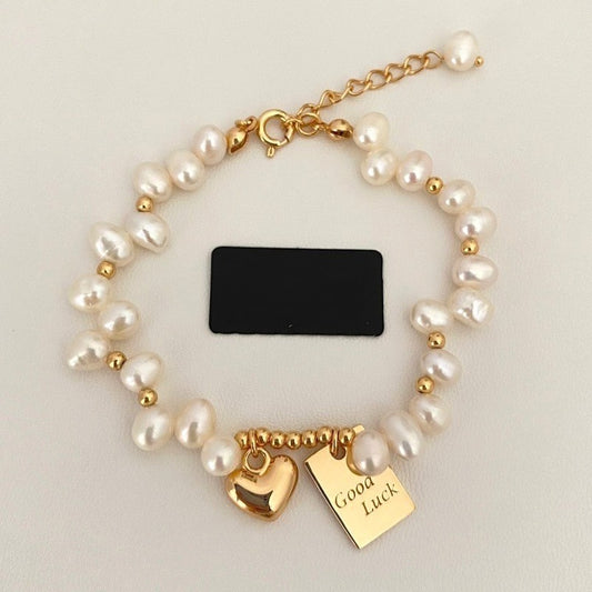 Good Luck & Heart Shape Pearl Bracelet