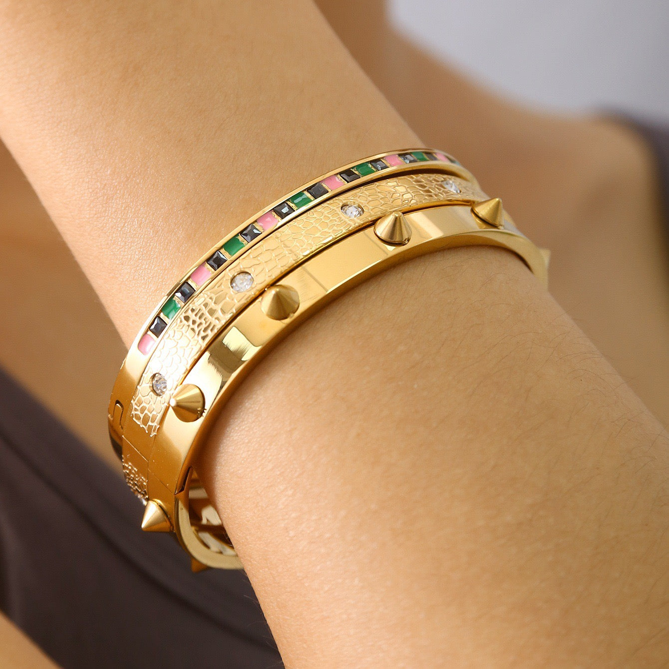 3pcs Stainless Steel Fashion Zircon Bracelet